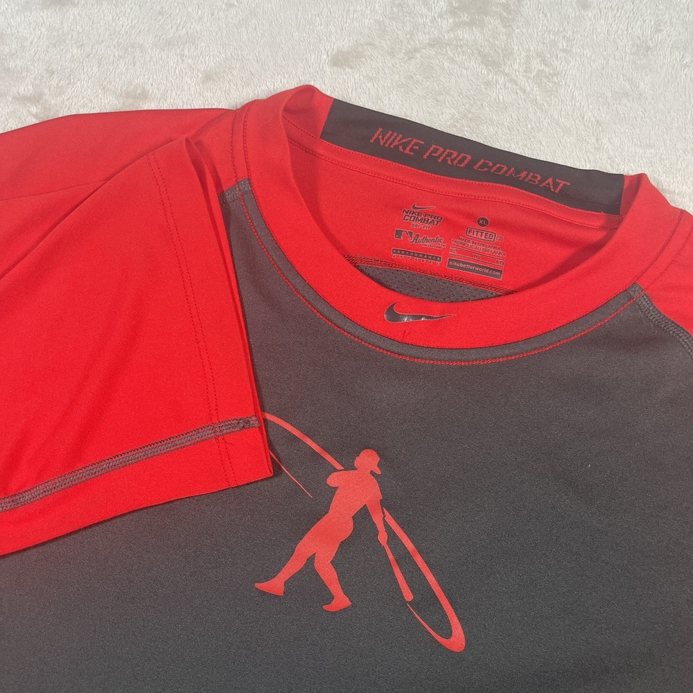 Nike Pro‎ Combat Dri-Fit Shirt Mens XL Black Red Baseball Raglan Athletic Tee